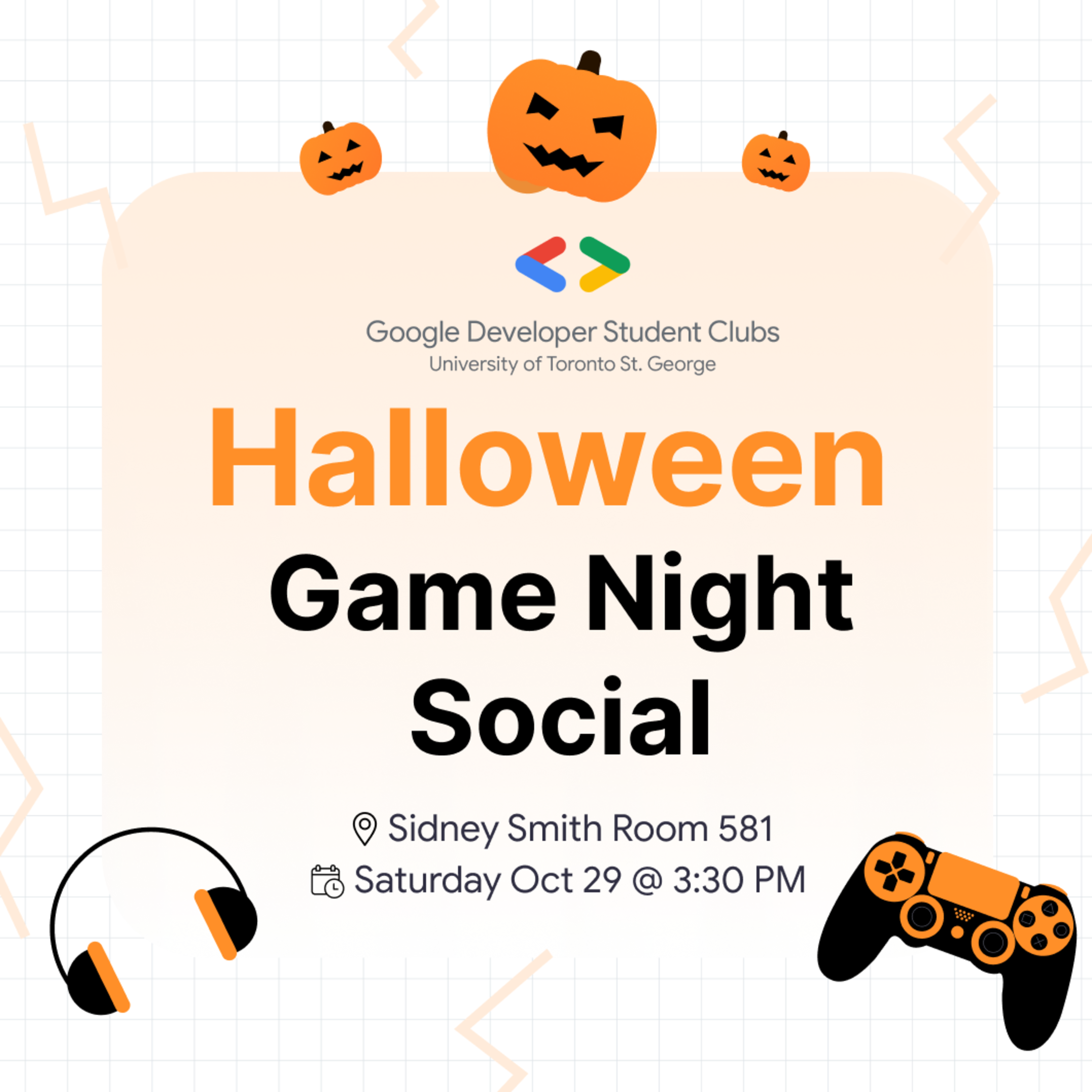 See Halloween Game Night Social at Google Developer Student Clubs